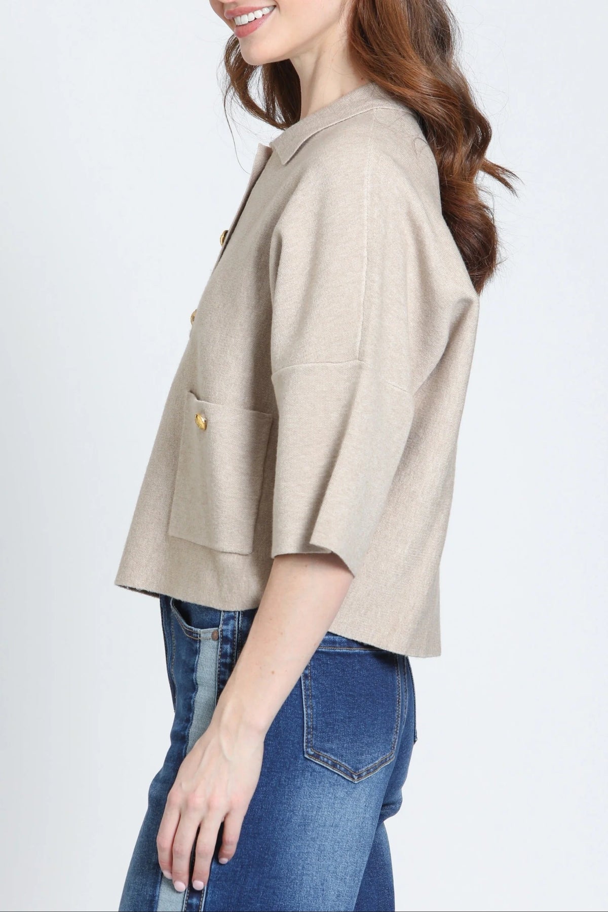 HEATHER SAND POCKET POLO TOP