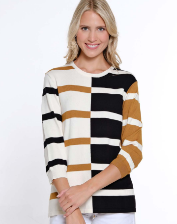 JEWEL NECK 3/4 SLEEVE SWEATER