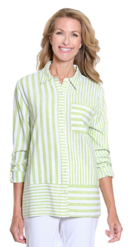 NEON LIME - STRIPED BUTTON TOP