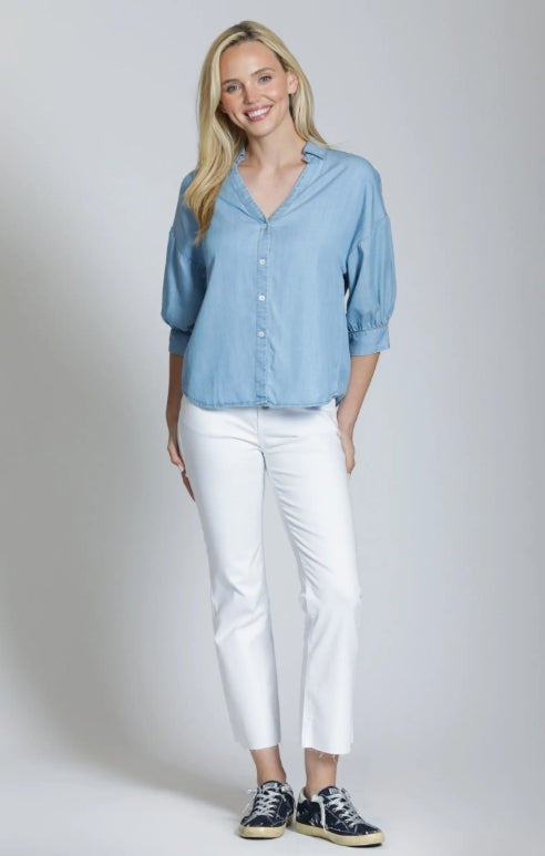 LIGHT INDIGO BUTTON FRONT TOP