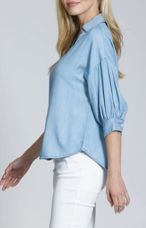 LIGHT INDIGO BUTTON FRONT TOP