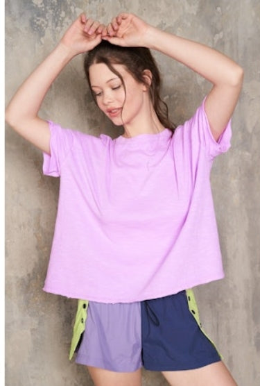 RAW EDGE COTTON SLUB TEE - IRIS