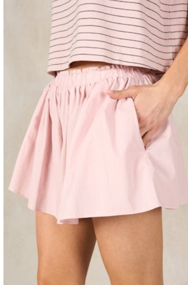 STRIPE TOP WITH POPLIN SHORT SET - BABY PINK