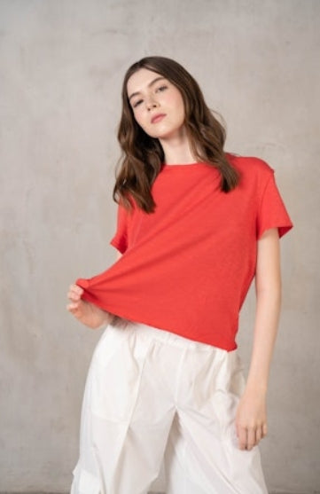 CREW NECK SLUB TEE - RED