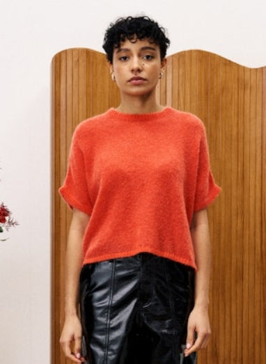 DIAMOND SHORT SLEEVE SWEATER - ROUGE