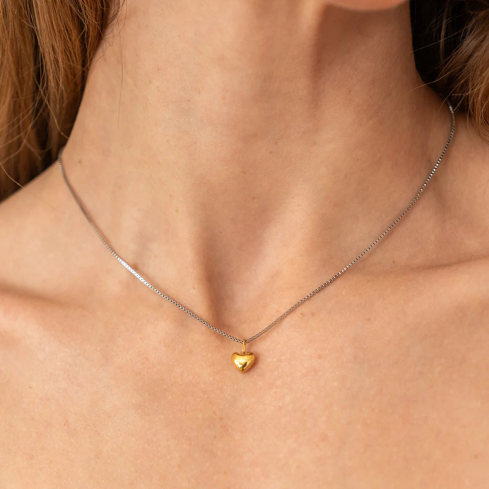 TWO-TONE SMALL PUFFY HEART NECKLACE