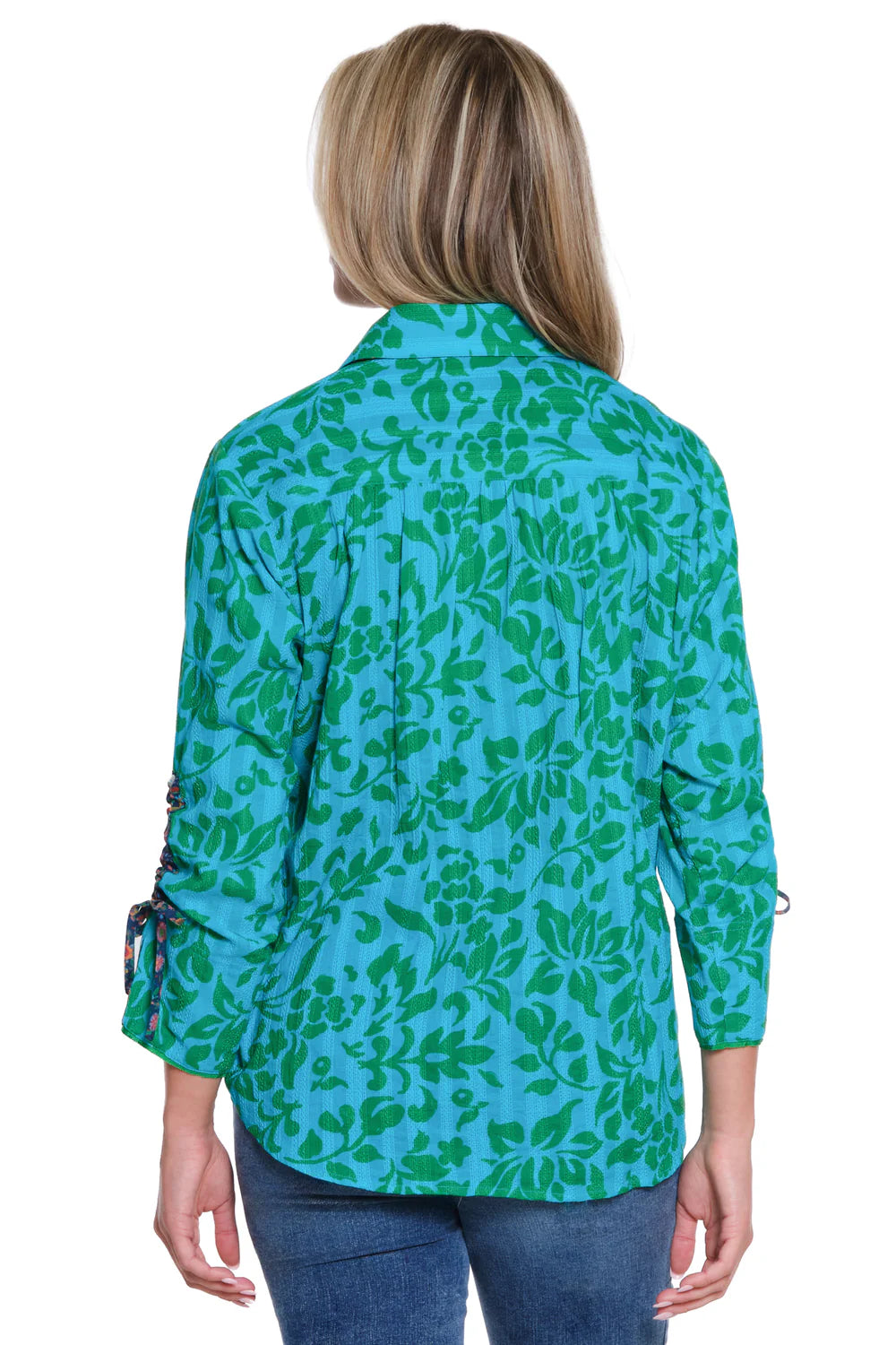 BLUE WITH GREEN IVY BUTTON TOP