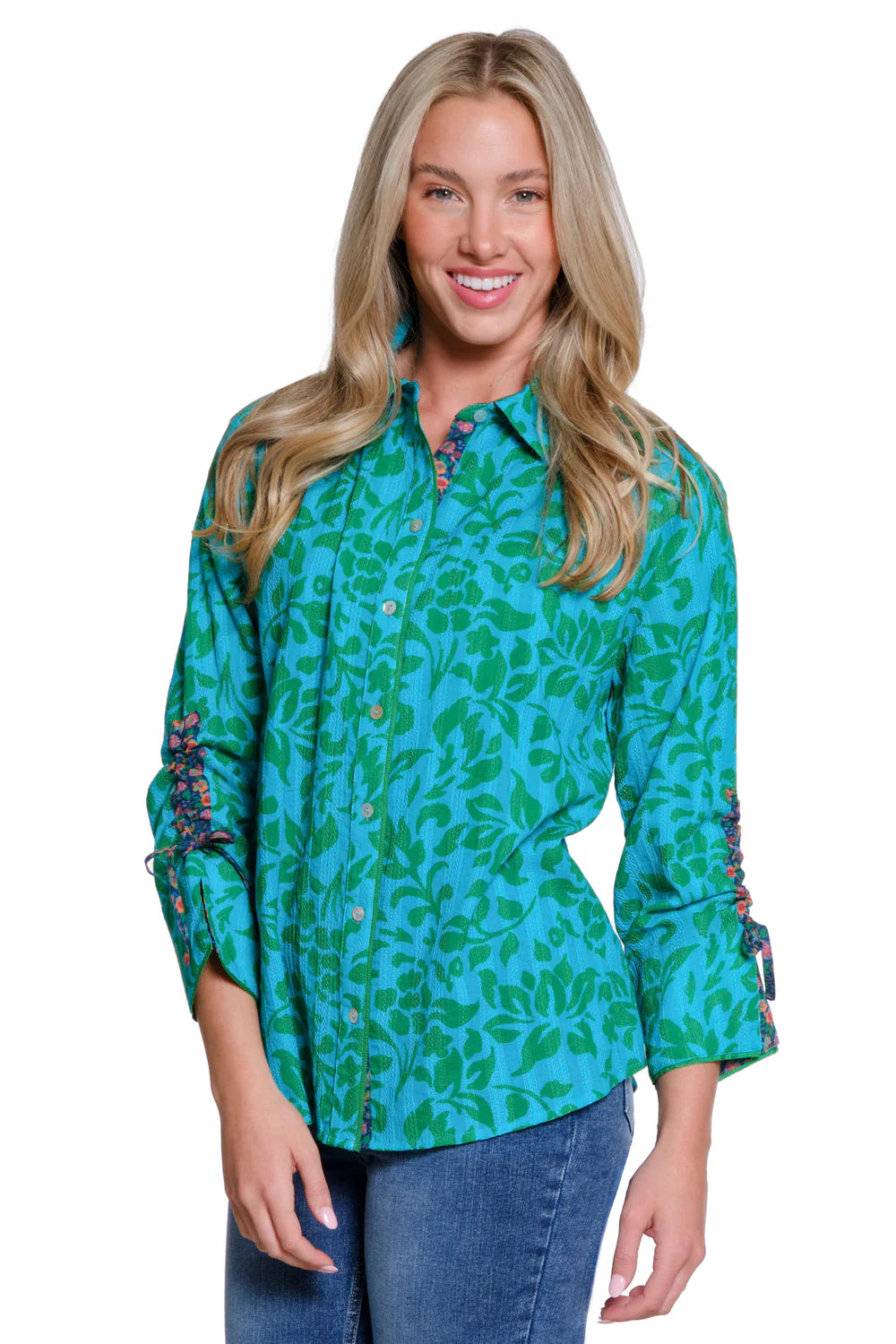 BLUE WITH GREEN IVY BUTTON TOP