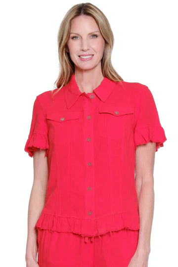 RUFFLE HEM JACKET TOP - POPPY