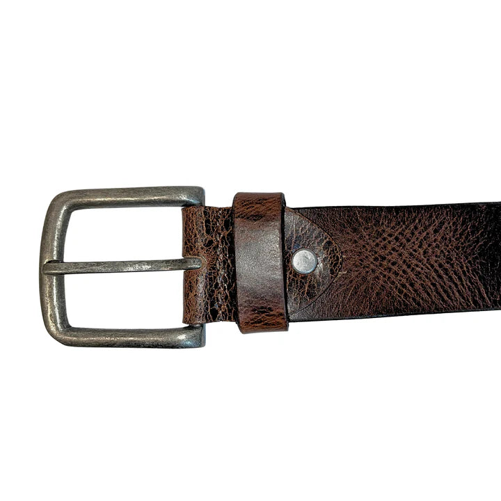MEN'S LEATHER BROWN BELT W/ VINTAGE BUCKLE