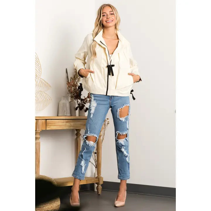 JESSICA WOVEN JACKET W/ PLAID LINING