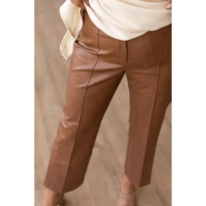 BROWN SNAKE PRINT LEATHER PANTS