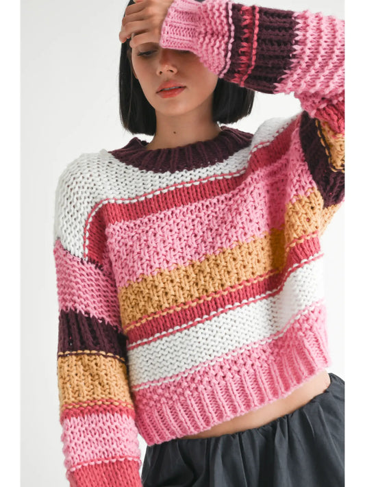 MOCK NECK STRIPED SWEATER