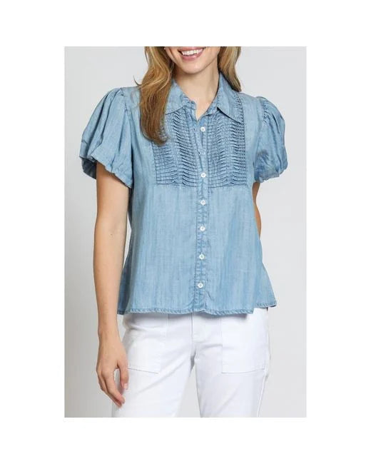 PUFF SLEEVE LIGHT INDIGO TOP