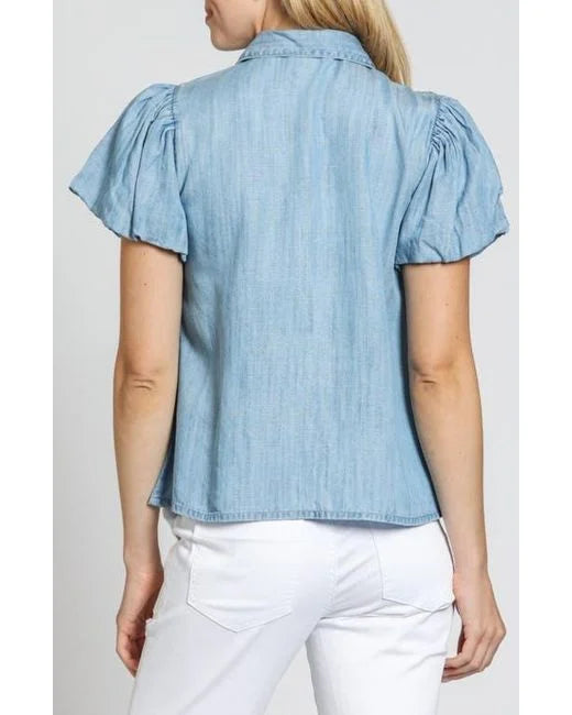 PUFF SLEEVE LIGHT INDIGO TOP