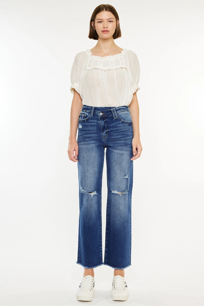 90'S CRISS CROSS HIGH RISE JEANS