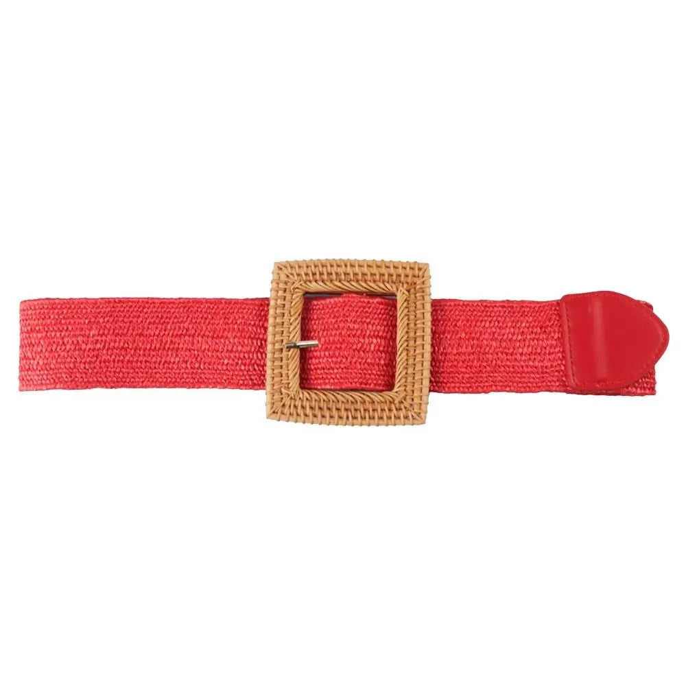 STRAW RATTAN SQUARE BUCKLE BELT