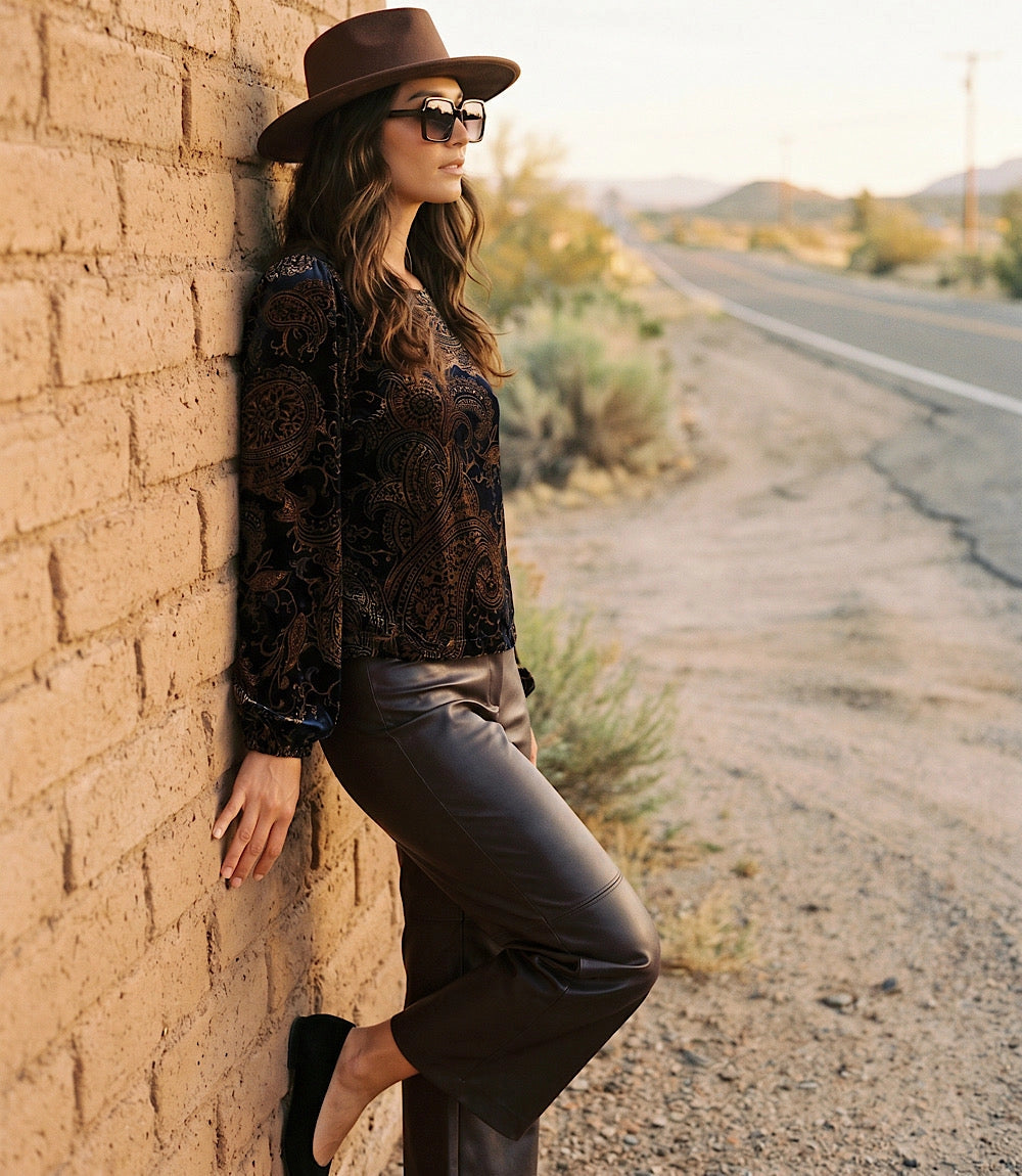 FAUX LEATHER PULL-ON ANKLE PANTS