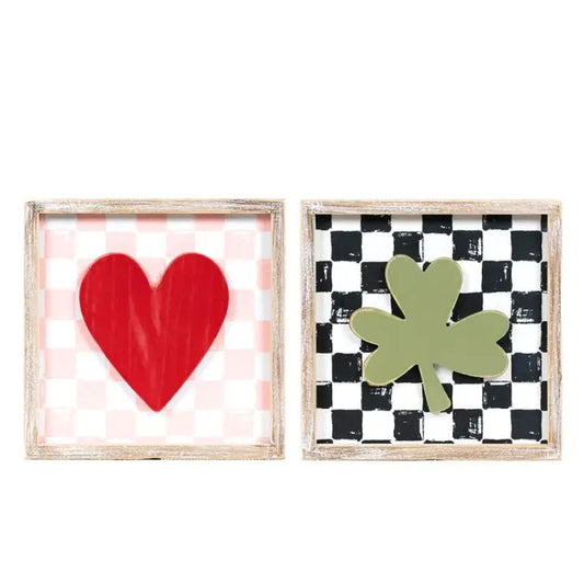 HEART/CLOVER REVERSIBLE WOOD SIGN