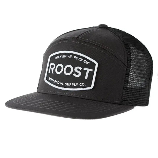 ROOST 7 PANEL WOVEN PATCH HAT BLACK