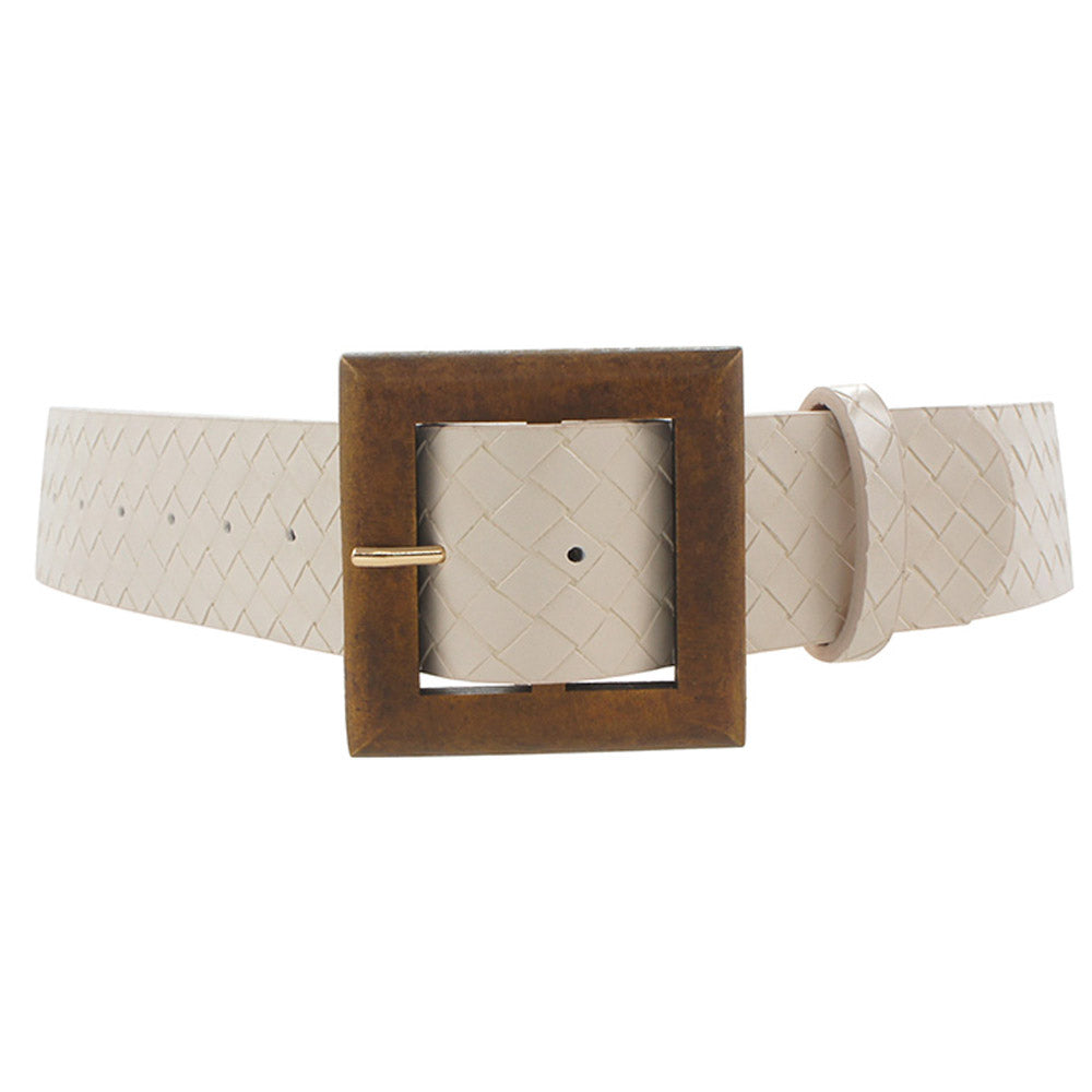 SQUARE WOOD BUCKLE WOVEN BELT