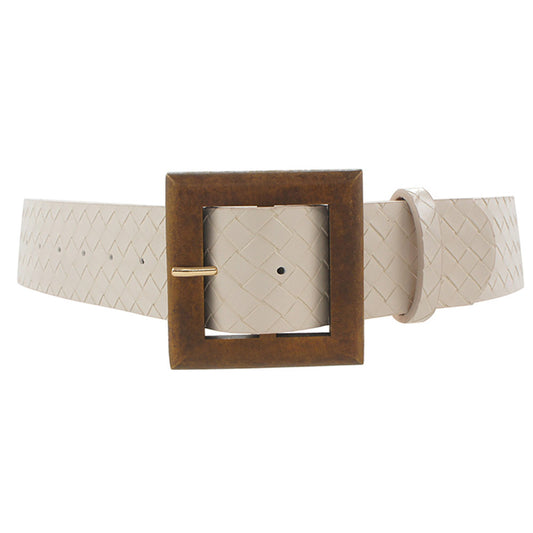 SQUARE WOOD BUCKLE WOVEN BELT