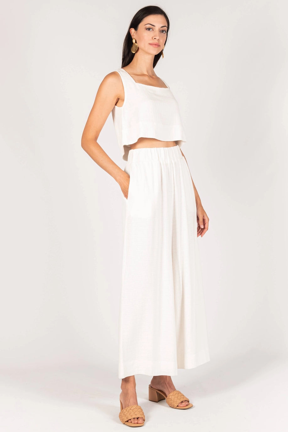 IVORY LINEN WIDE LEG PANT