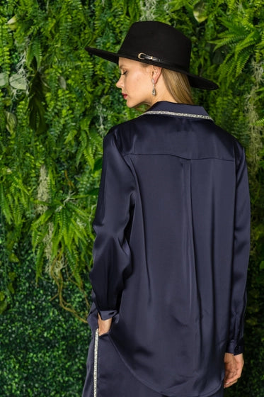 WILEENE SATIN SHIRT W DIAMOND TRIM