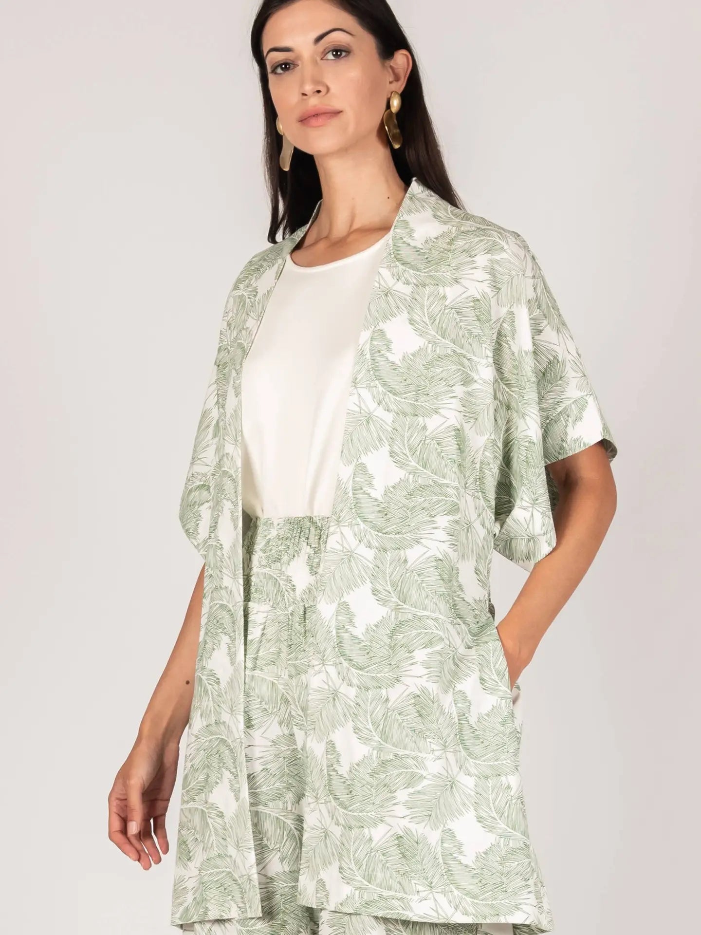 LEAF PRINT LINEN JACKET
