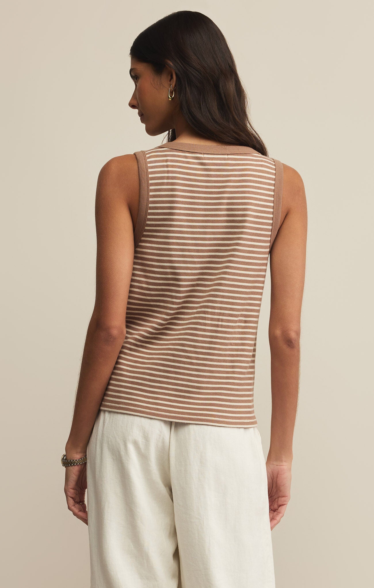 ELIN STRIPE RIB TANK - ICED COFFEE