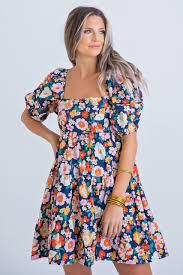 LONDON FLORAL SMOCK KNOT BACK BABY DOLL DRESS