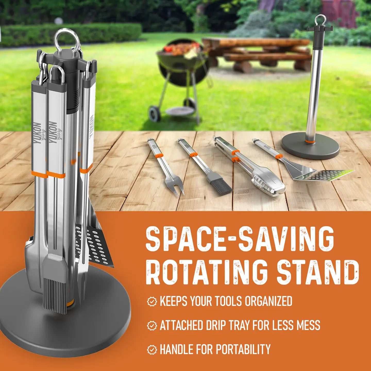 BBQ TOOL SET WITH ROTATING STAND