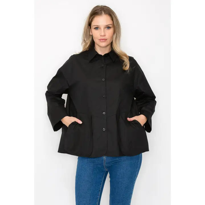 WELLA COTTON POPLIN TOP - BLACK
