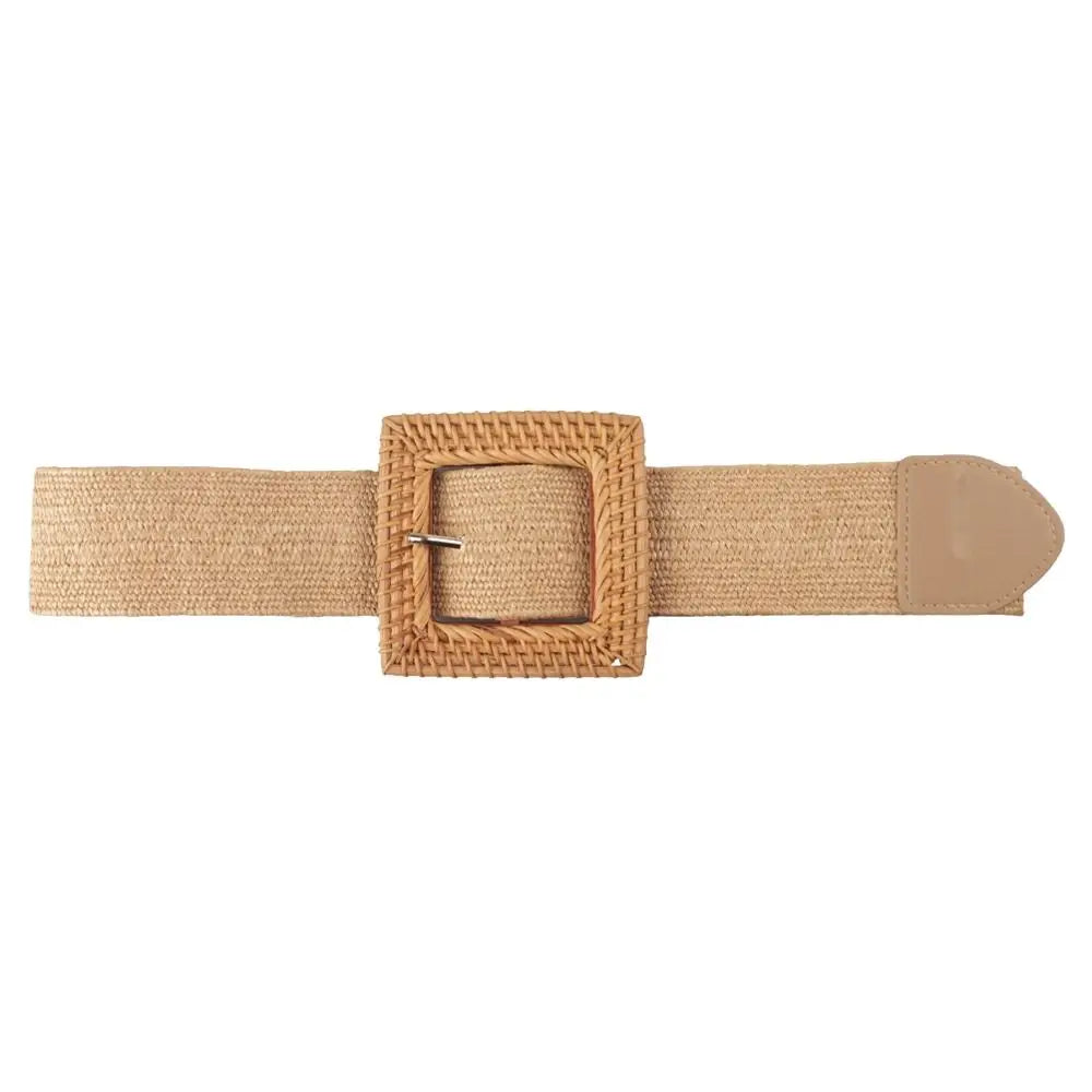 STRAW RATTAN SQUARE BUCKLE BELT