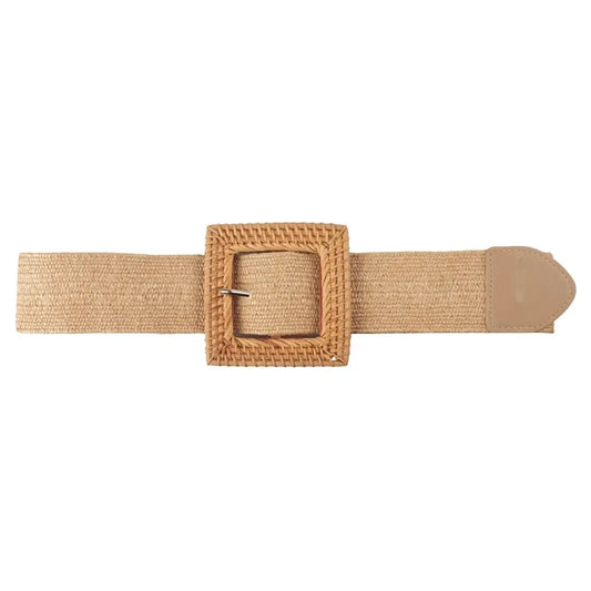 STRAW RATTAN SQUARE BUCKLE BELT