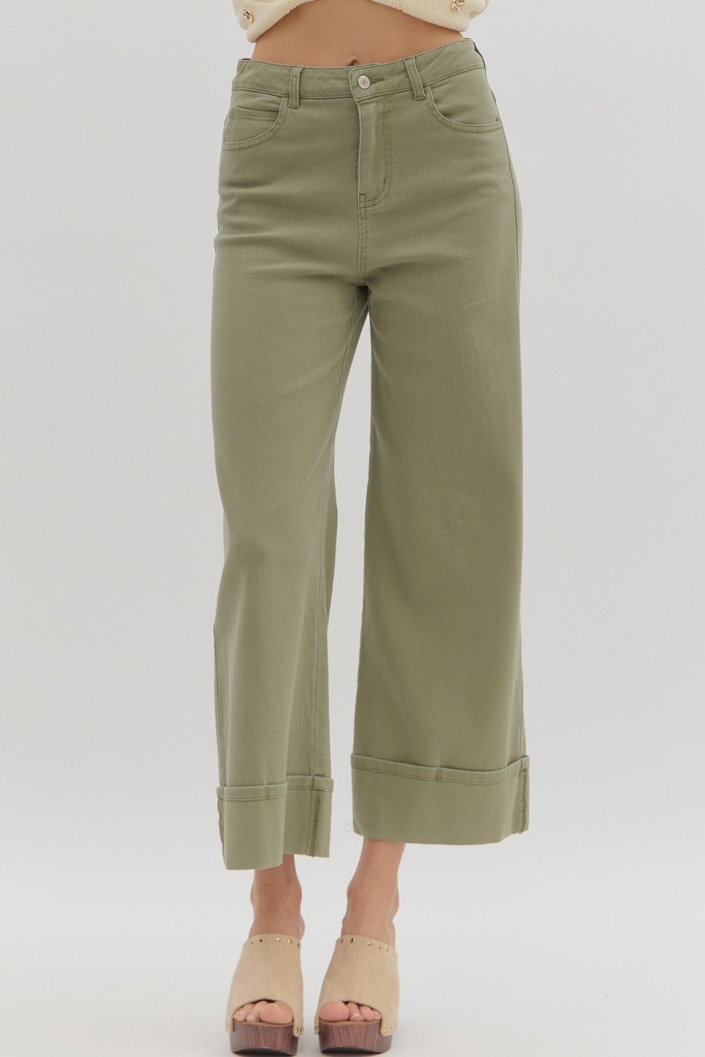 OLIVE CUFFED HEM JEAN