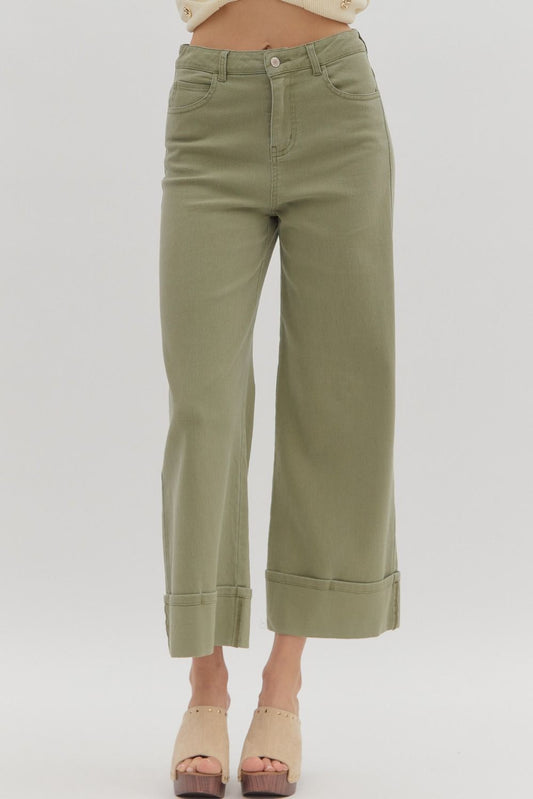 OLIVE CUFFED HEM JEAN