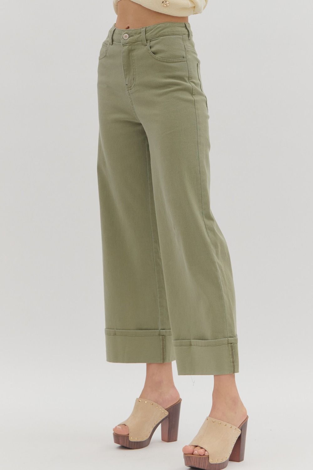 OLIVE CUFFED HEM JEAN