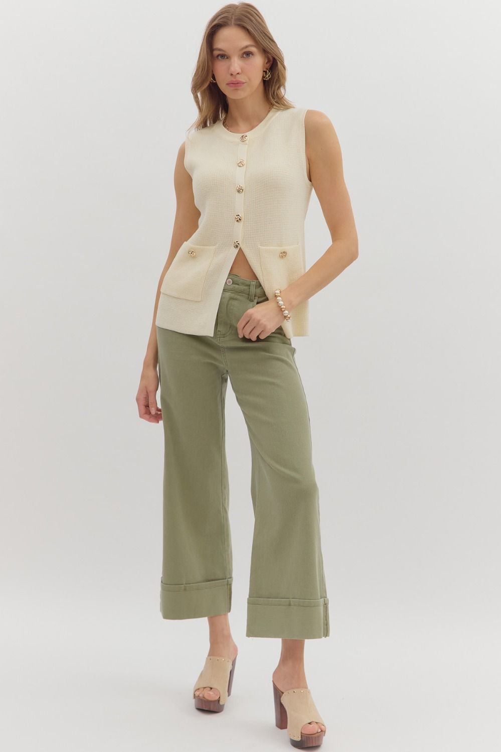 OLIVE CUFFED HEM JEAN