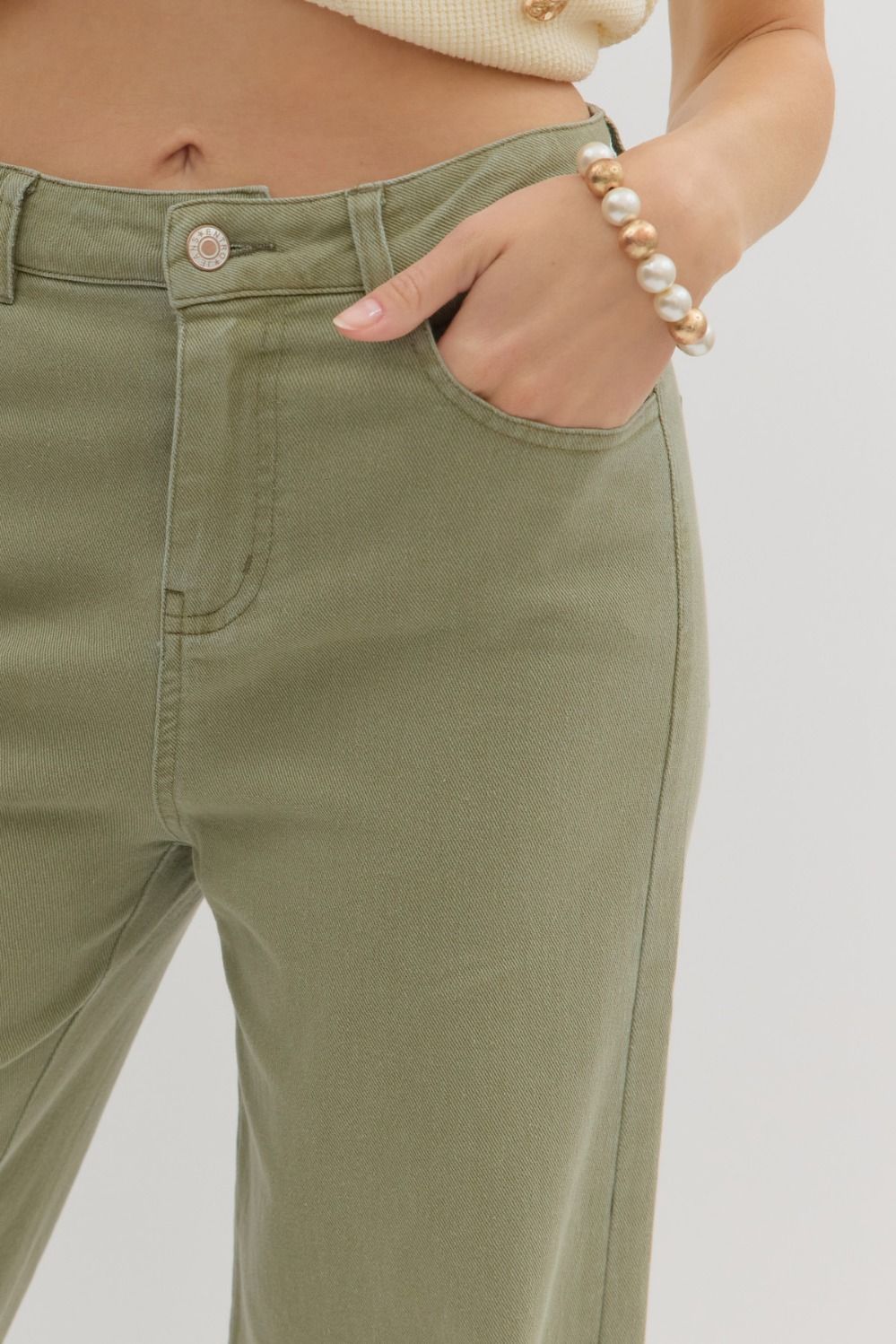 OLIVE CUFFED HEM JEAN