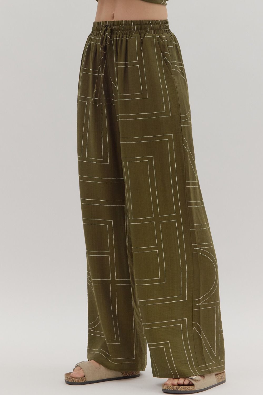 OLIVE ABSTRACT EMBROIDERED PANT