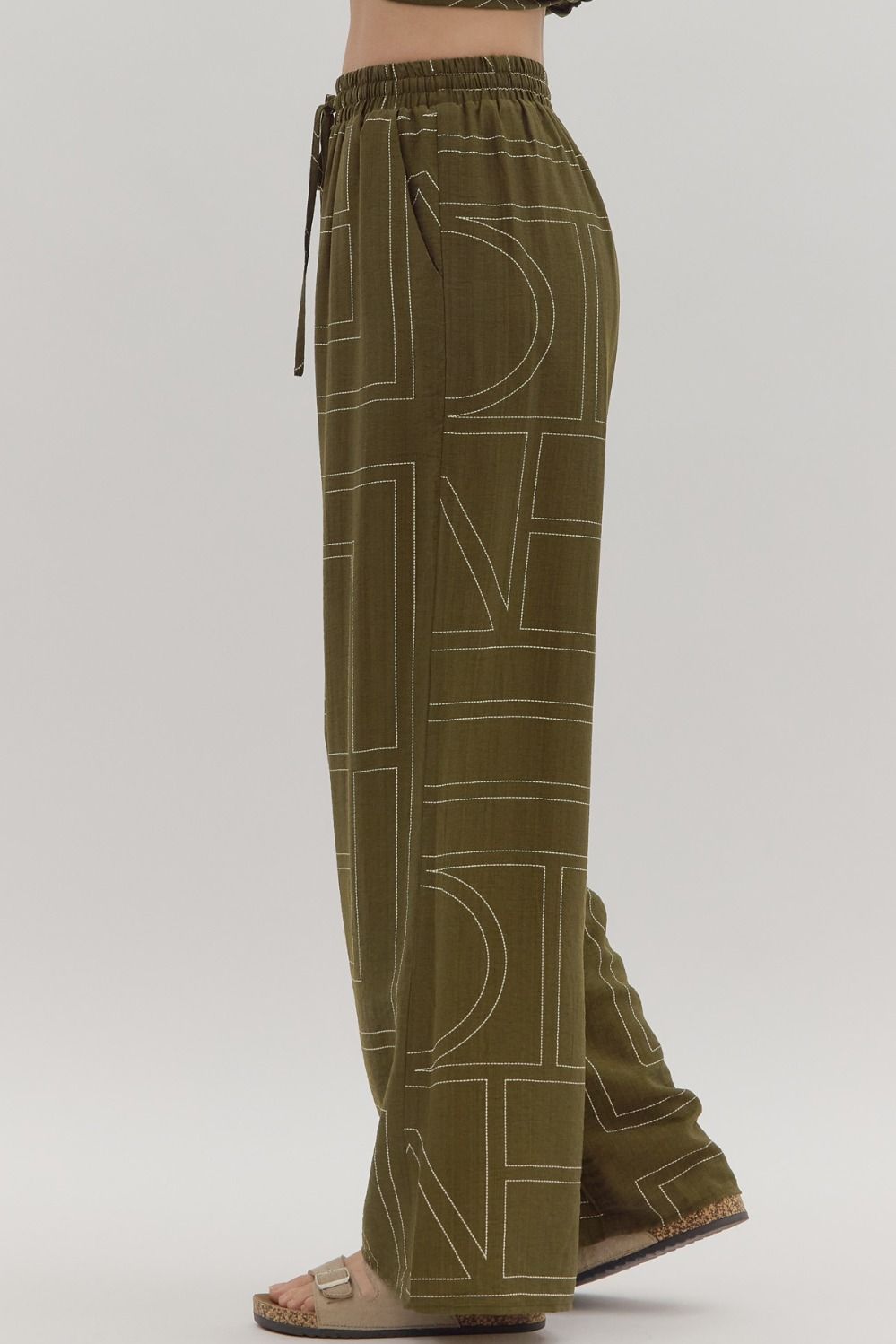 OLIVE ABSTRACT EMBROIDERED PANT