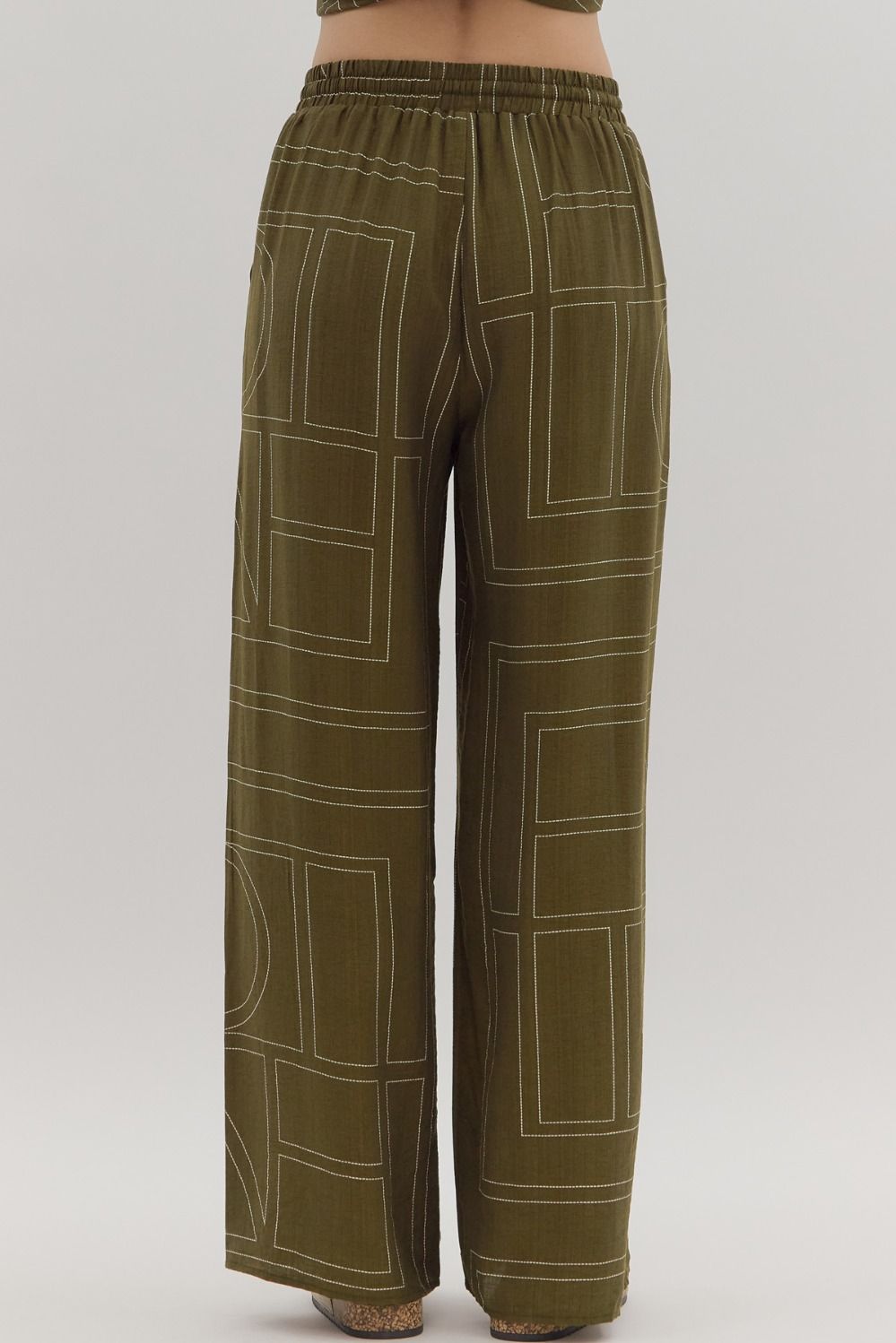 OLIVE ABSTRACT EMBROIDERED PANT