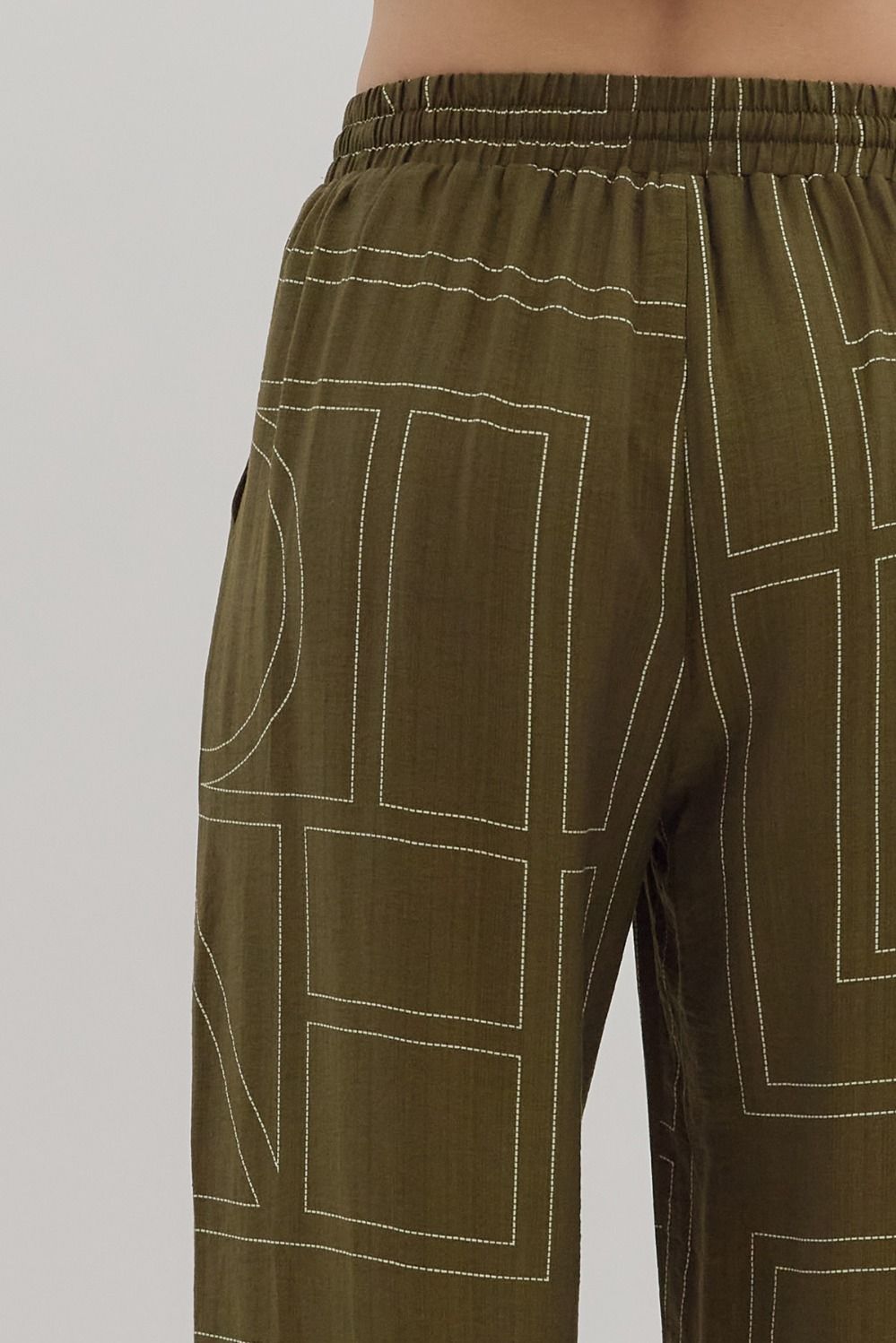 OLIVE ABSTRACT EMBROIDERED PANT
