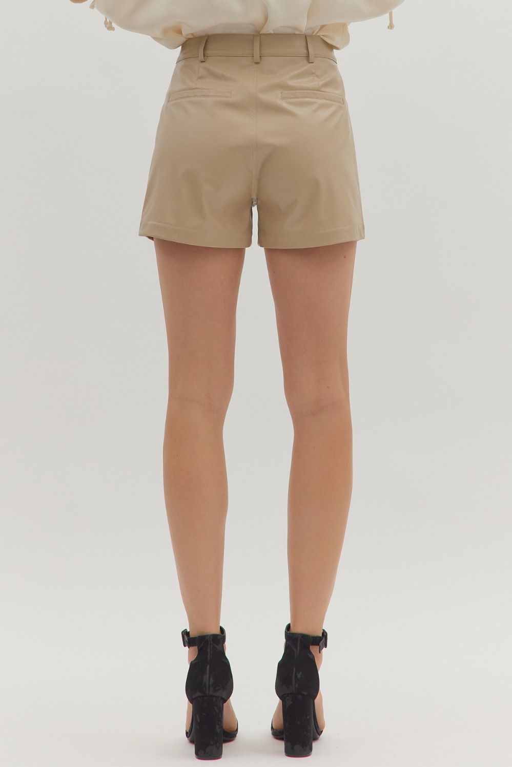 PATCH POCKET FAUX LEATHER SHORTS