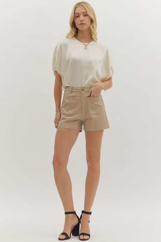 PATCH POCKET FAUX LEATHER SHORTS