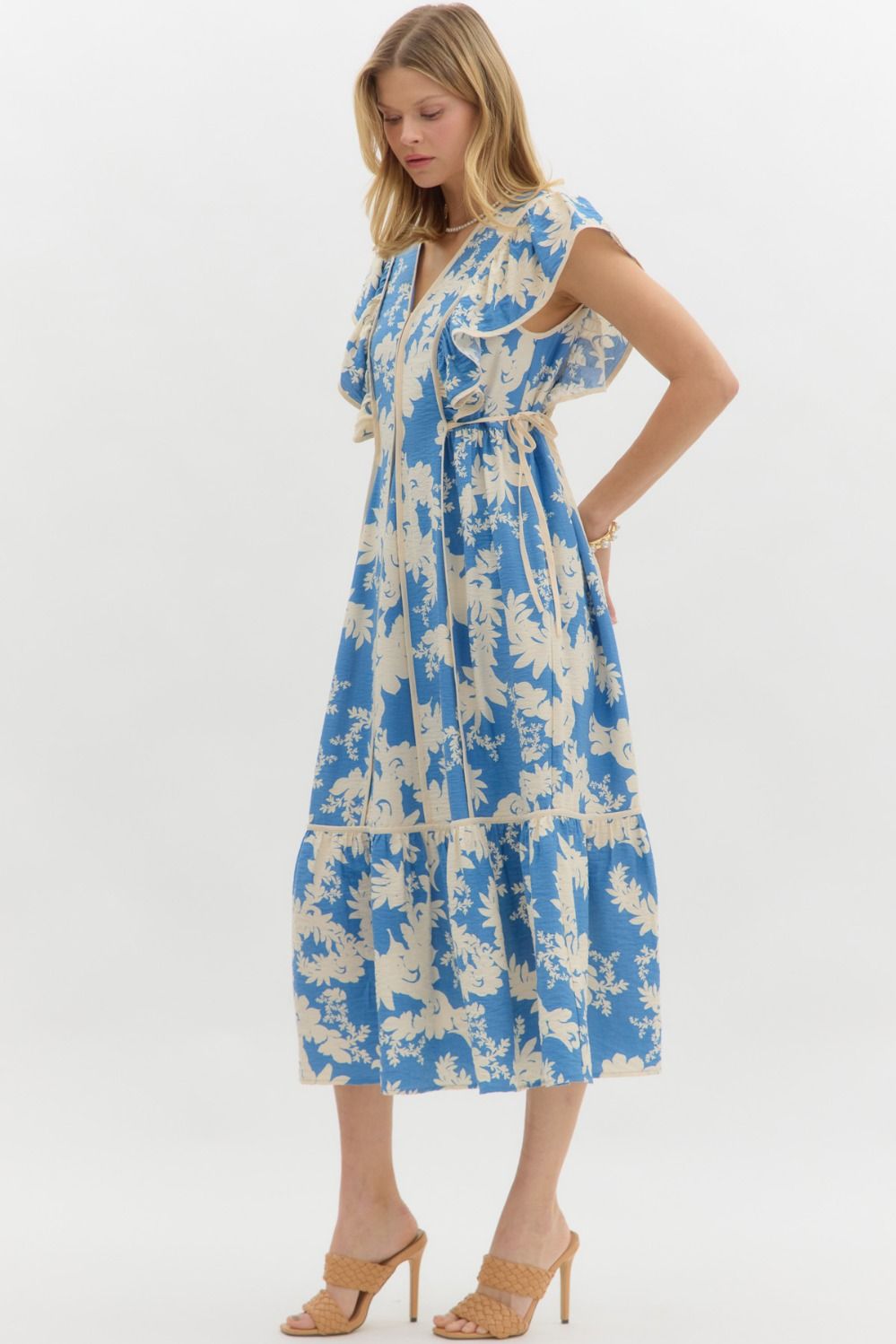 BOTANICAL FLUTTER SLEEVE DRESS