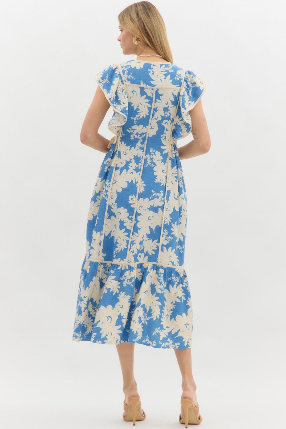 BOTANICAL FLUTTER SLEEVE DRESS