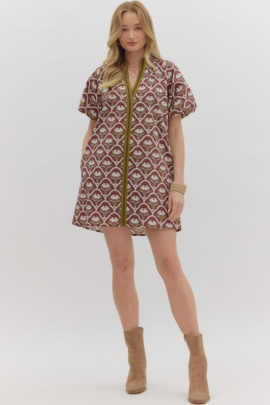 BROWN BOTANICAL DRESS