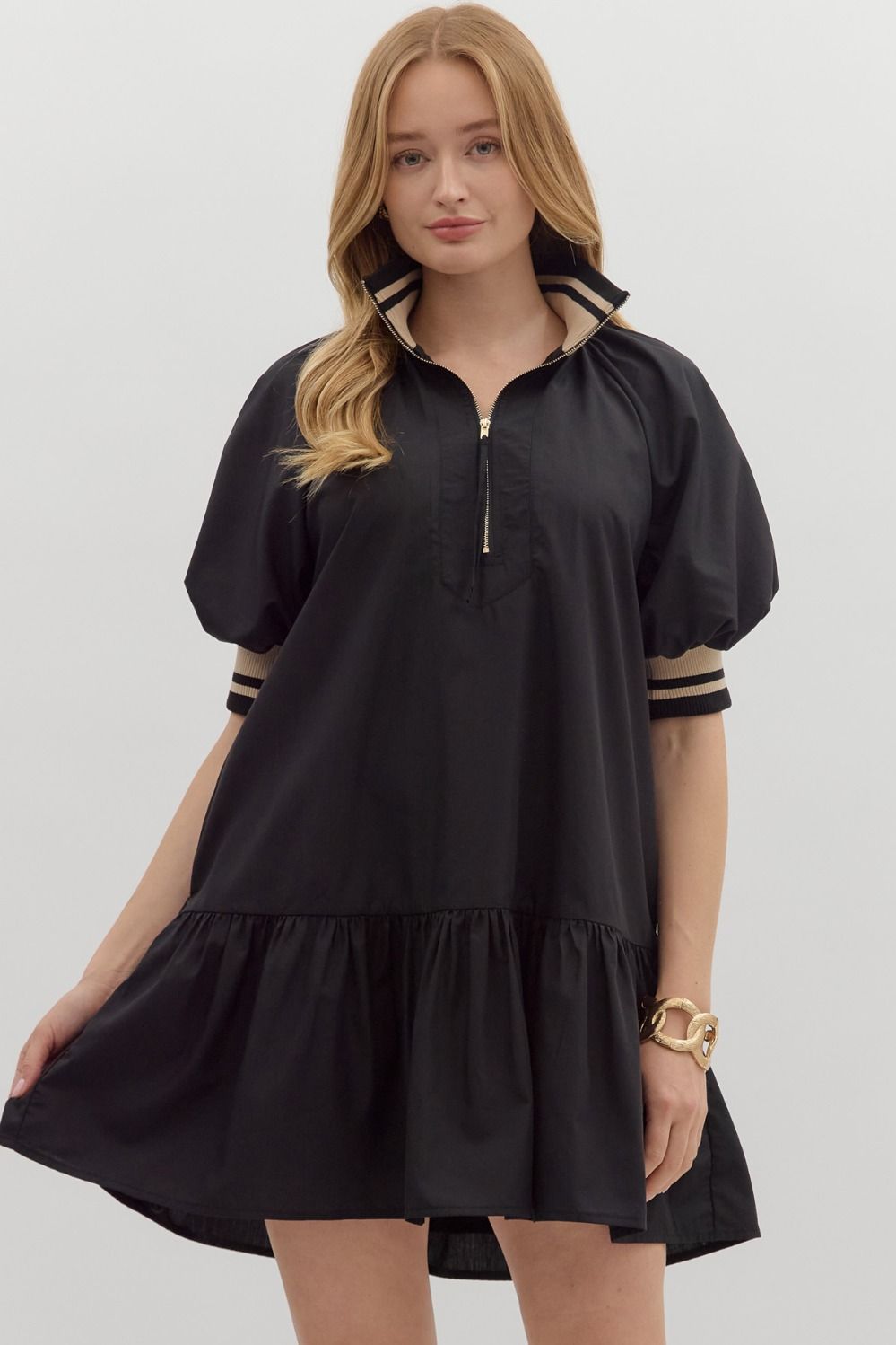 BLACK PUFF SLEEVE DRESS